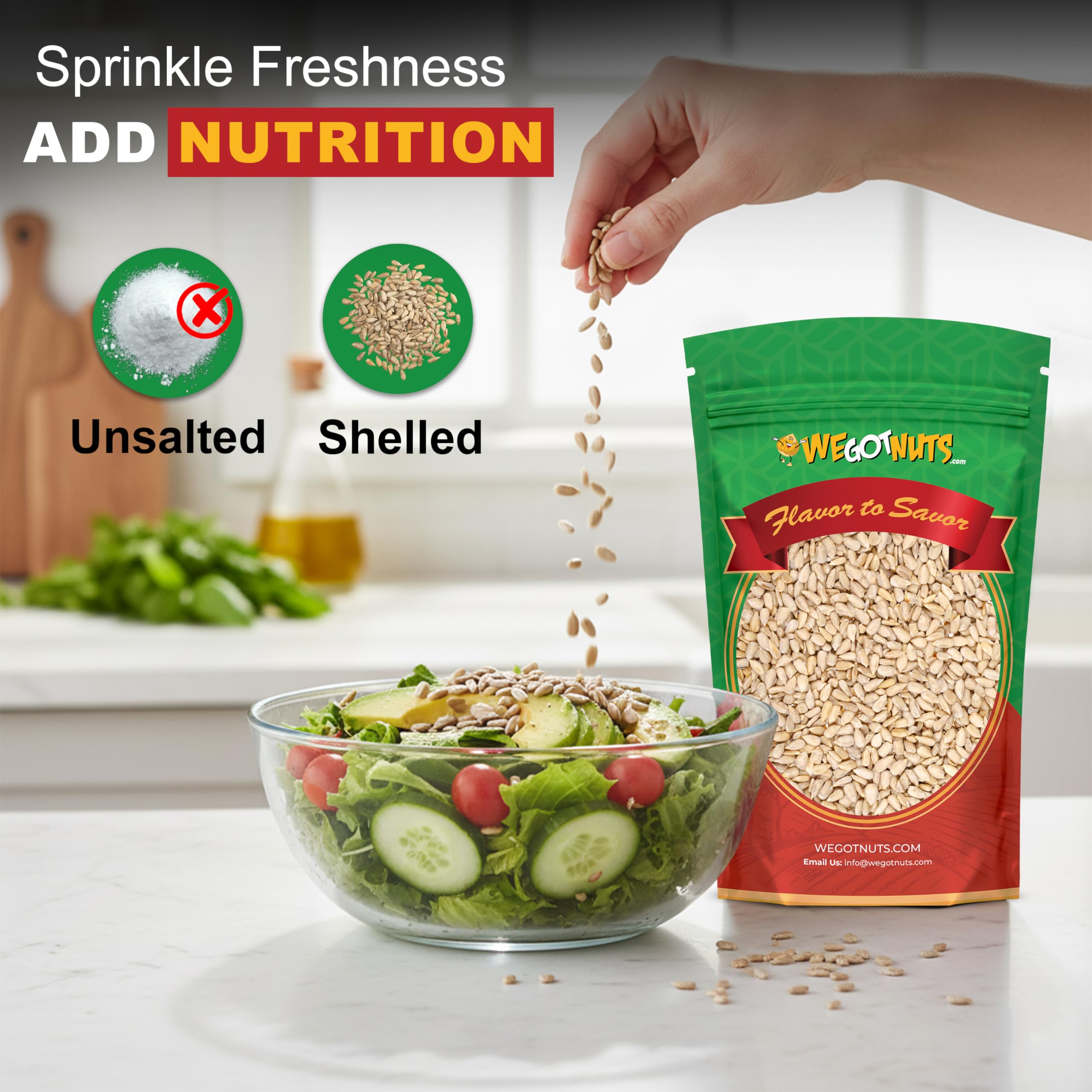 We Got Nuts raw sunflower seeds ideal for trail mix and smoothies.