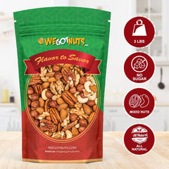 We Got Nuts unsalted mixed nuts closeup shows natural flavor and variety.