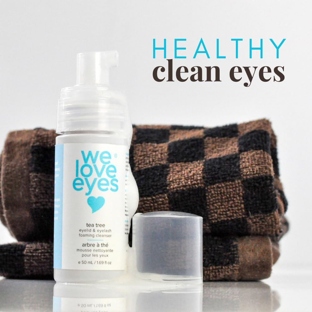 Foam-lather shows debris removal near lashes with We Love Eyes Tea Tree Eyelid Cleanser.