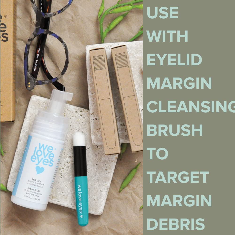 Safe for lashes and extensions with We Love Eyes Tea Tree Eyelid Cleanser.