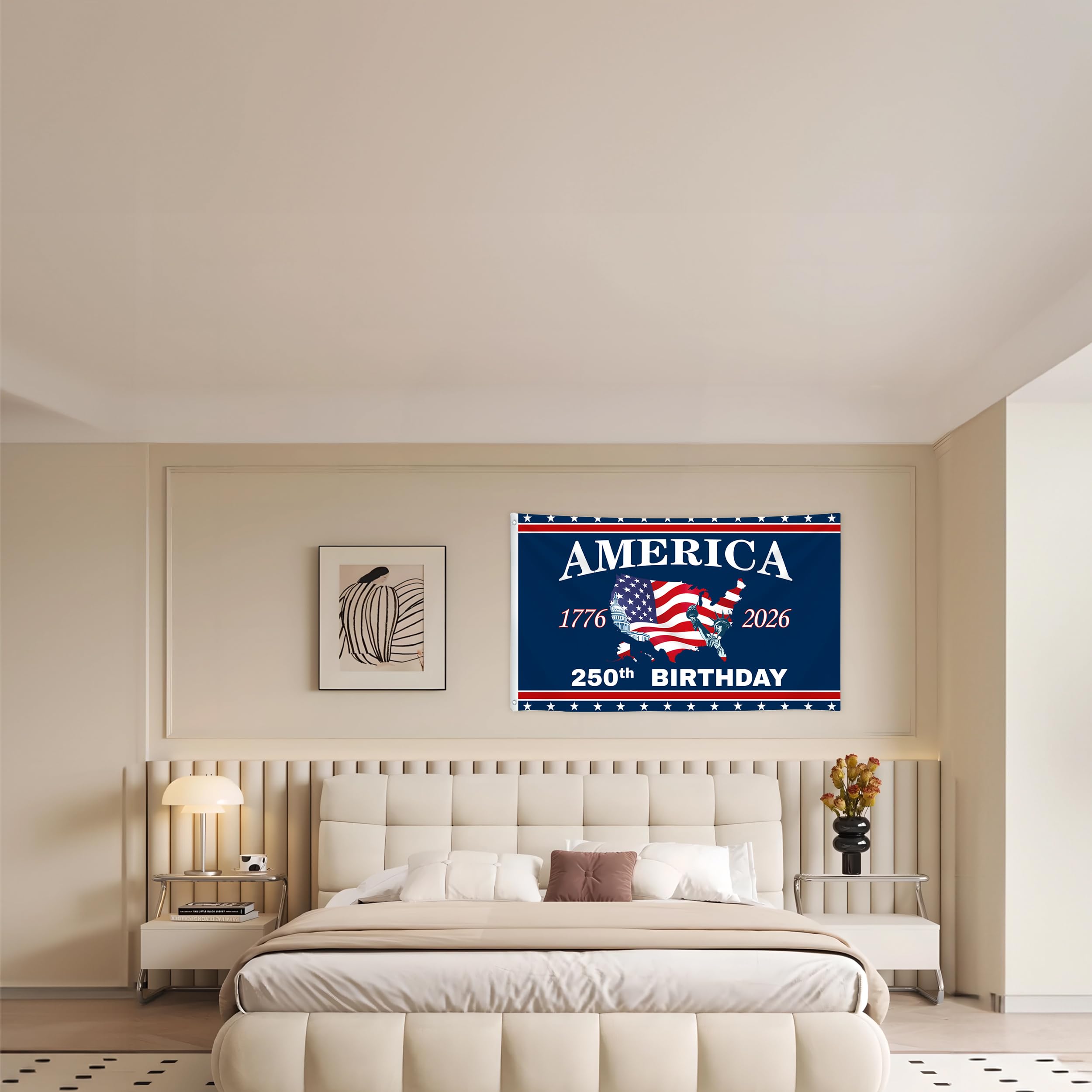 Three-layer polyester flag with double stitching for durability