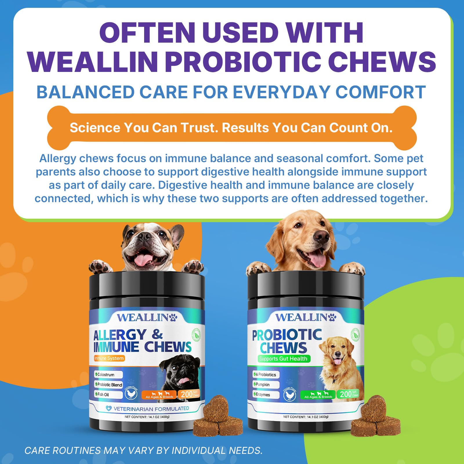 WEALLIN Dog Allergy Relief Chews designed for soothing itching and promoting comfort.