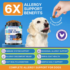 WEALLIN Dog Allergy Relief Chews treats close-up highlighting chewy texture for picky dogs.