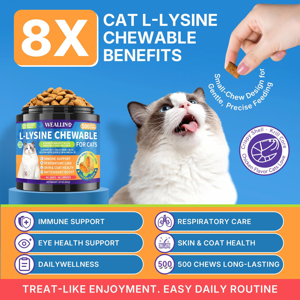 WEALLIN L-Lysine chews crisp-shell detail highlights crunchy texture for picky cats