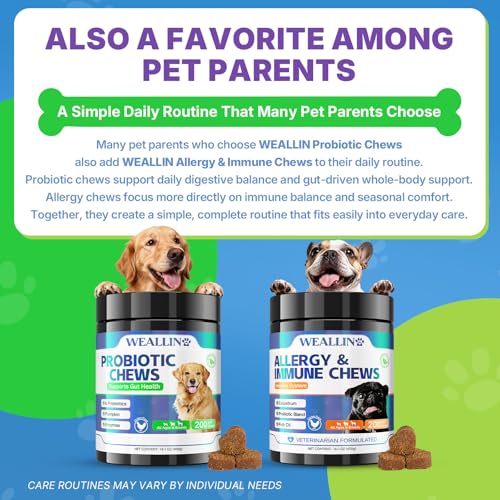 WEALLIN probiotics for dogs daily-use chews – supports digestion and skin comfort