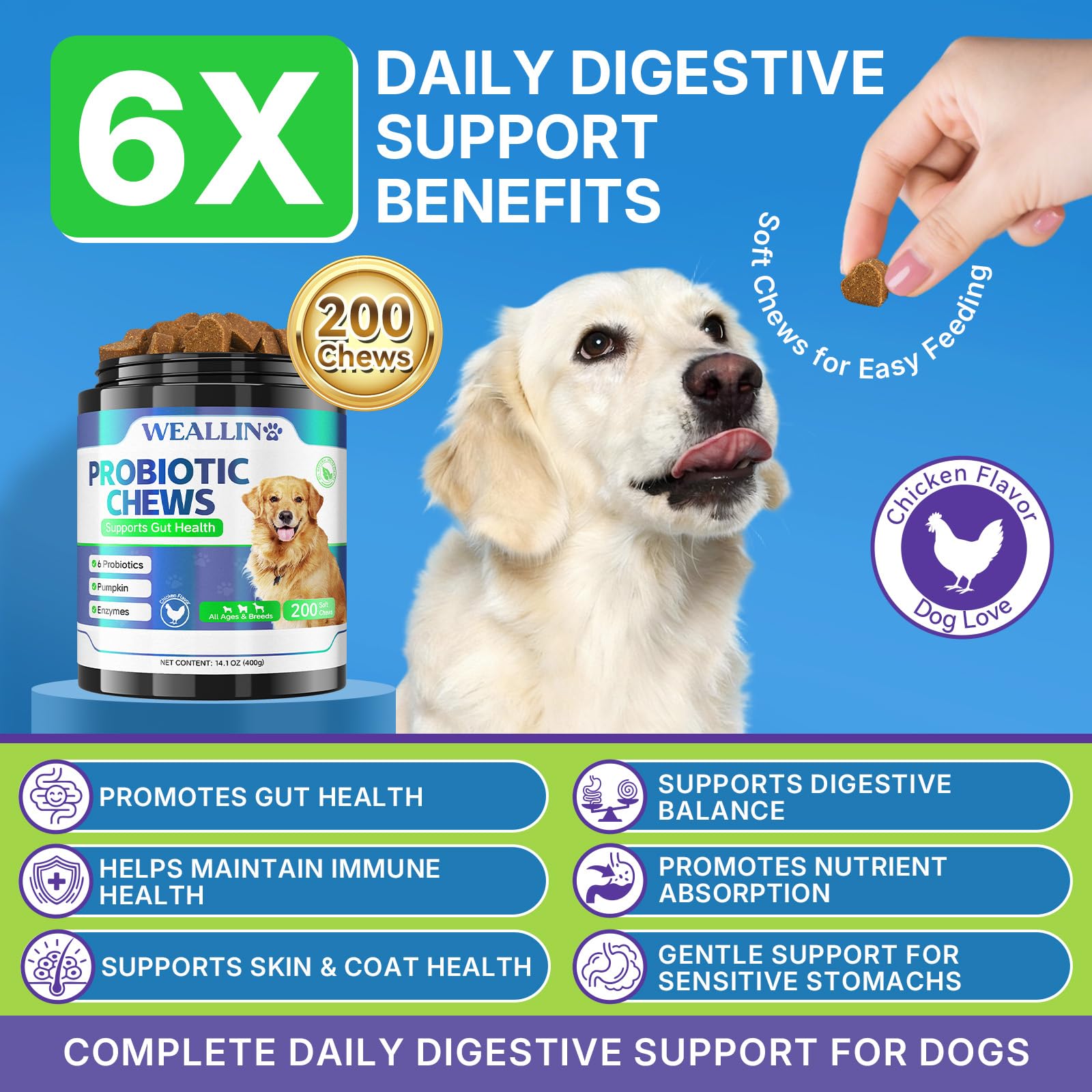 WEALLIN probiotics for dogs jar – 200 chews for ongoing gut health