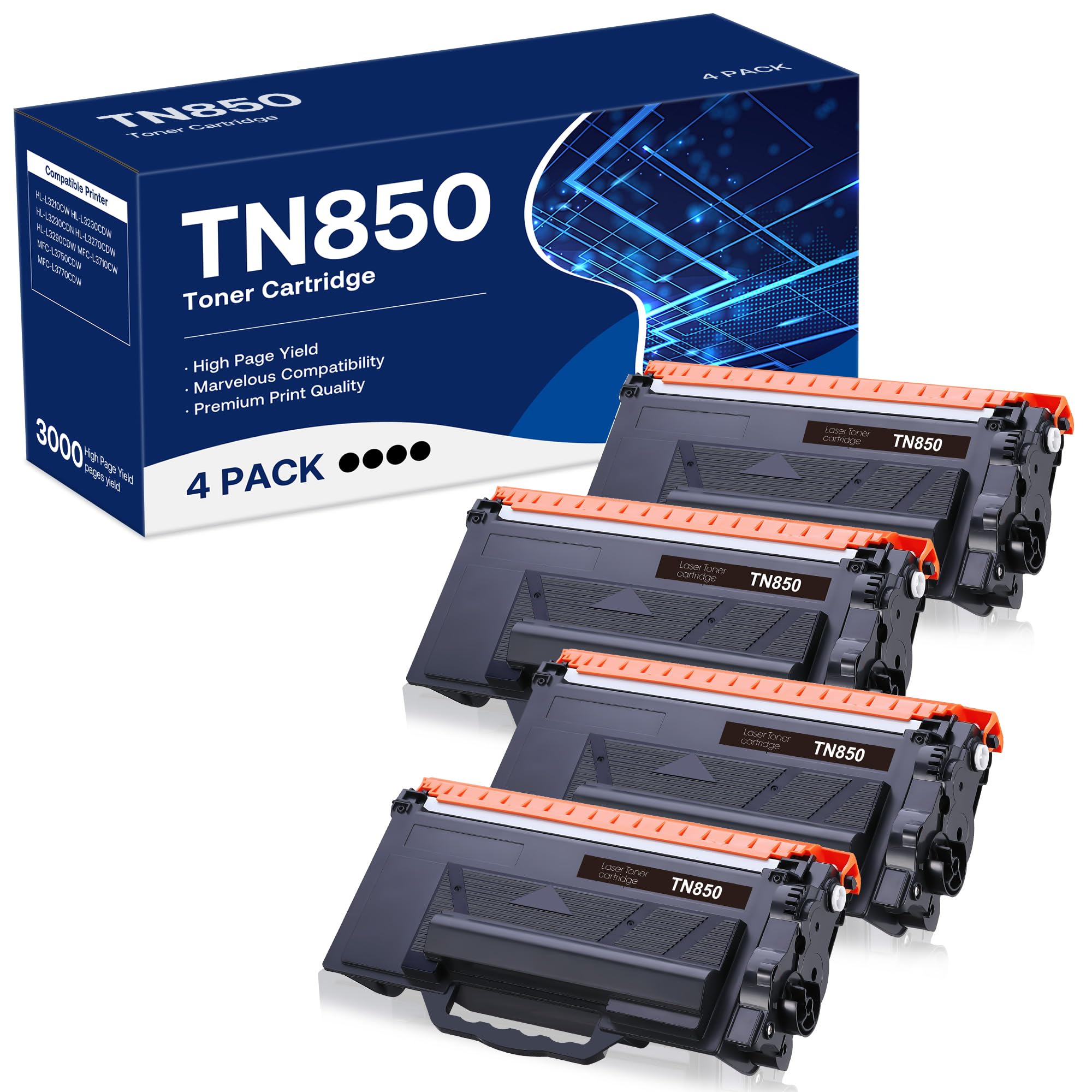 WEAREC TN-850 black toner cartridge 4-pack for high-volume printing