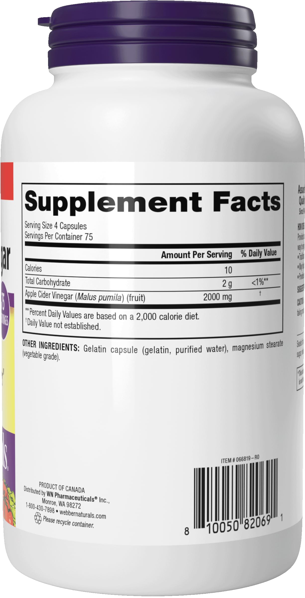 Webber Naturals bottle and cap highlighting packaging
