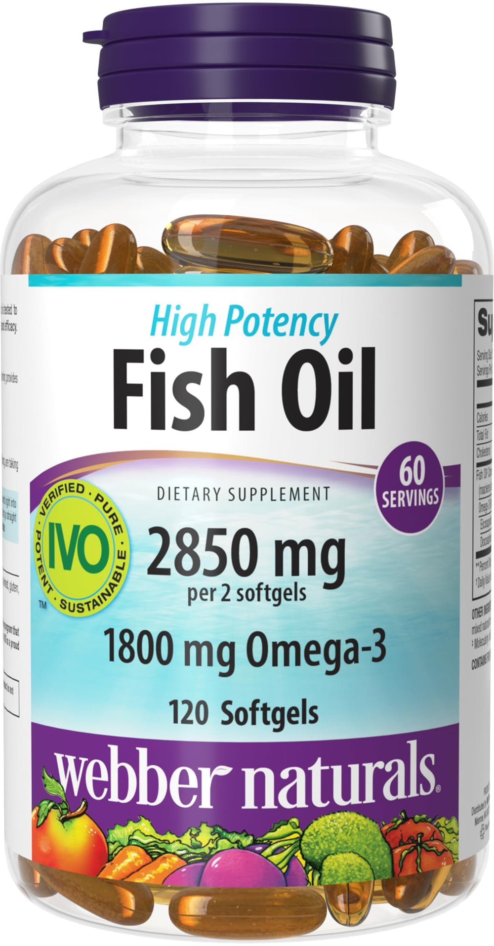 Webber Naturals Fish Oil 2850 mg bottle front view, daily heart-friendly omega-3.