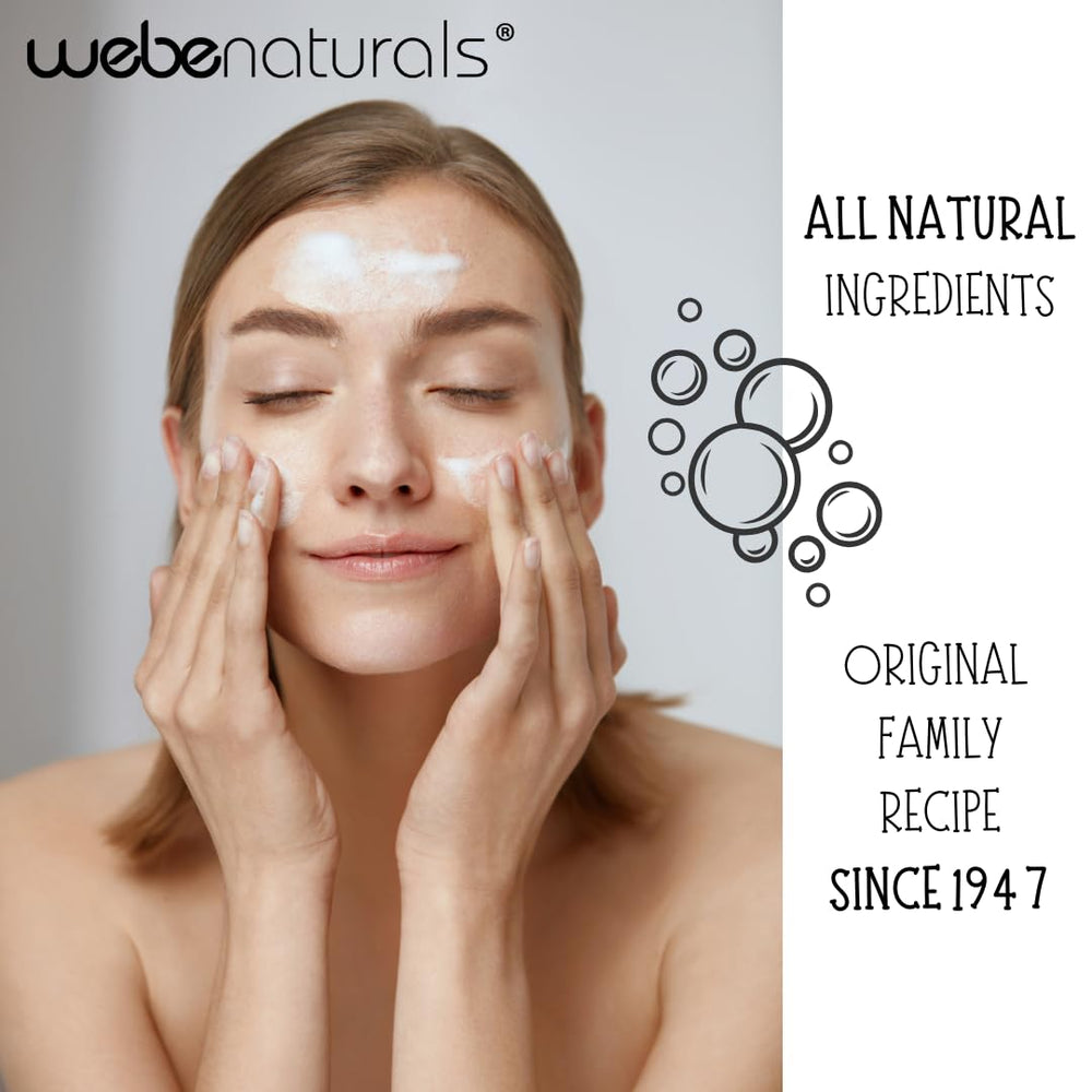 WEBE Pure Castile soap in hand highlights olive-oil based formula.