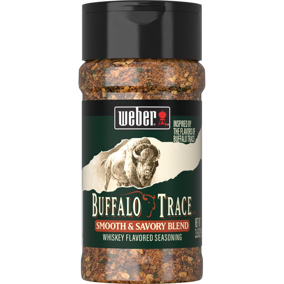 Weber Buffalo Trace seasoning bottle front ready for grilling