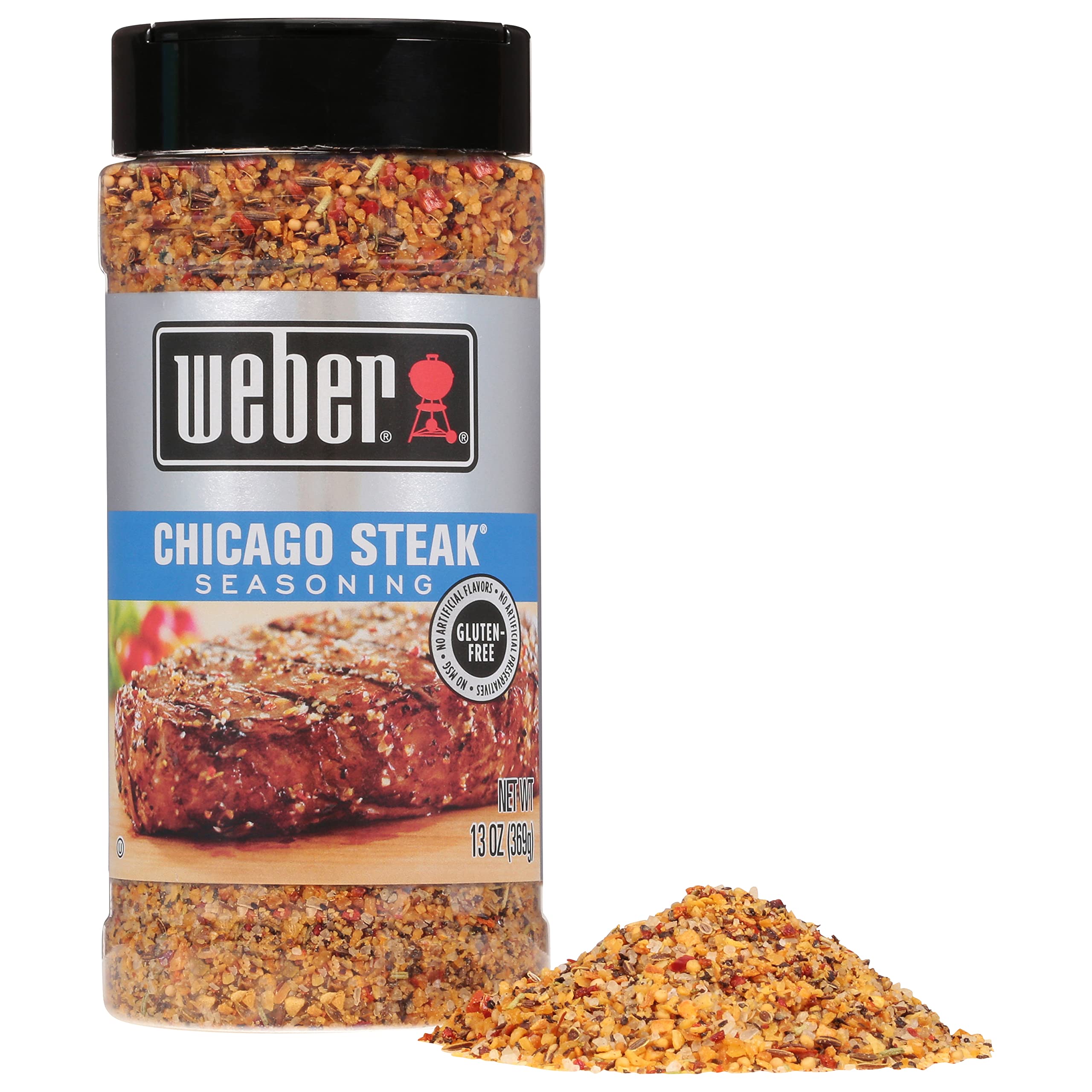 Weber Chicago Steak Seasoning on barbecue with beef for a rich crust