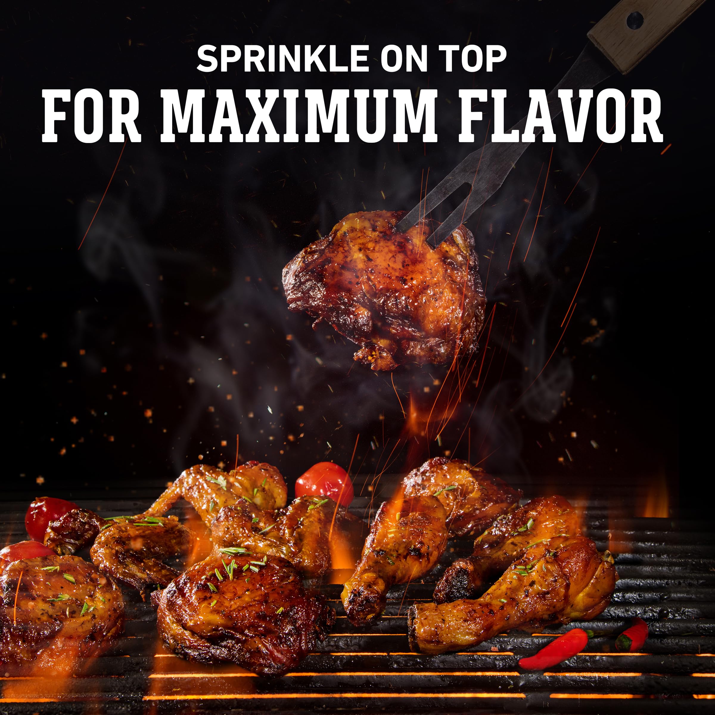 Weber Kick'N Chicken Seasoning pouring shot for easy seasoning control