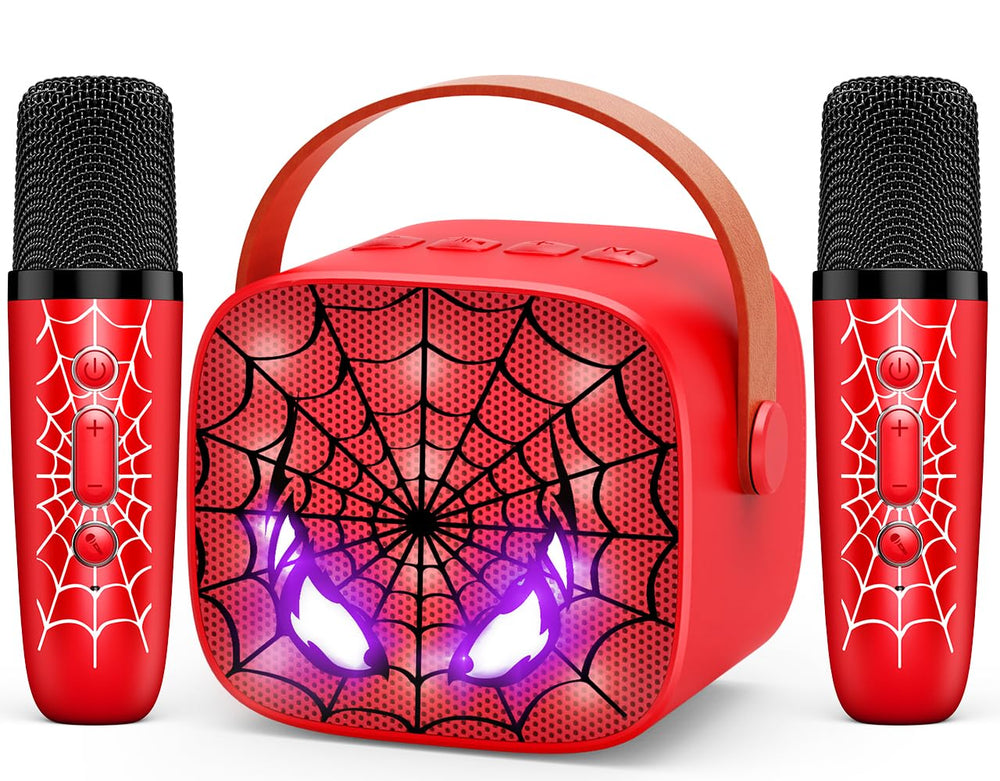 Webspidee mini karaoke machine front view with LED lights for family fun