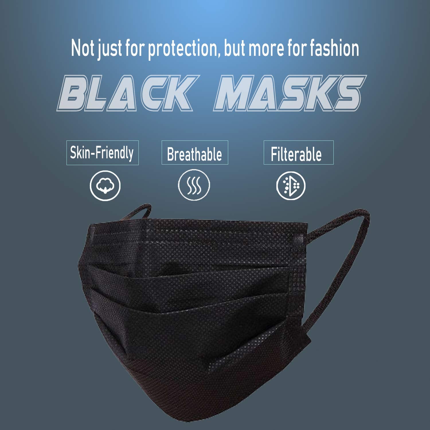 WeColor 3-ply mask black with comfortable design for all-day wear.