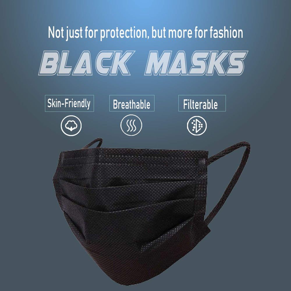 WeColor 3-ply mask black with comfortable design for all-day wear.