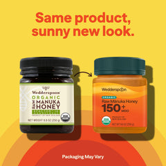 Creamy Wedderspoon honey texture shown on a spoon for easy drizzle
