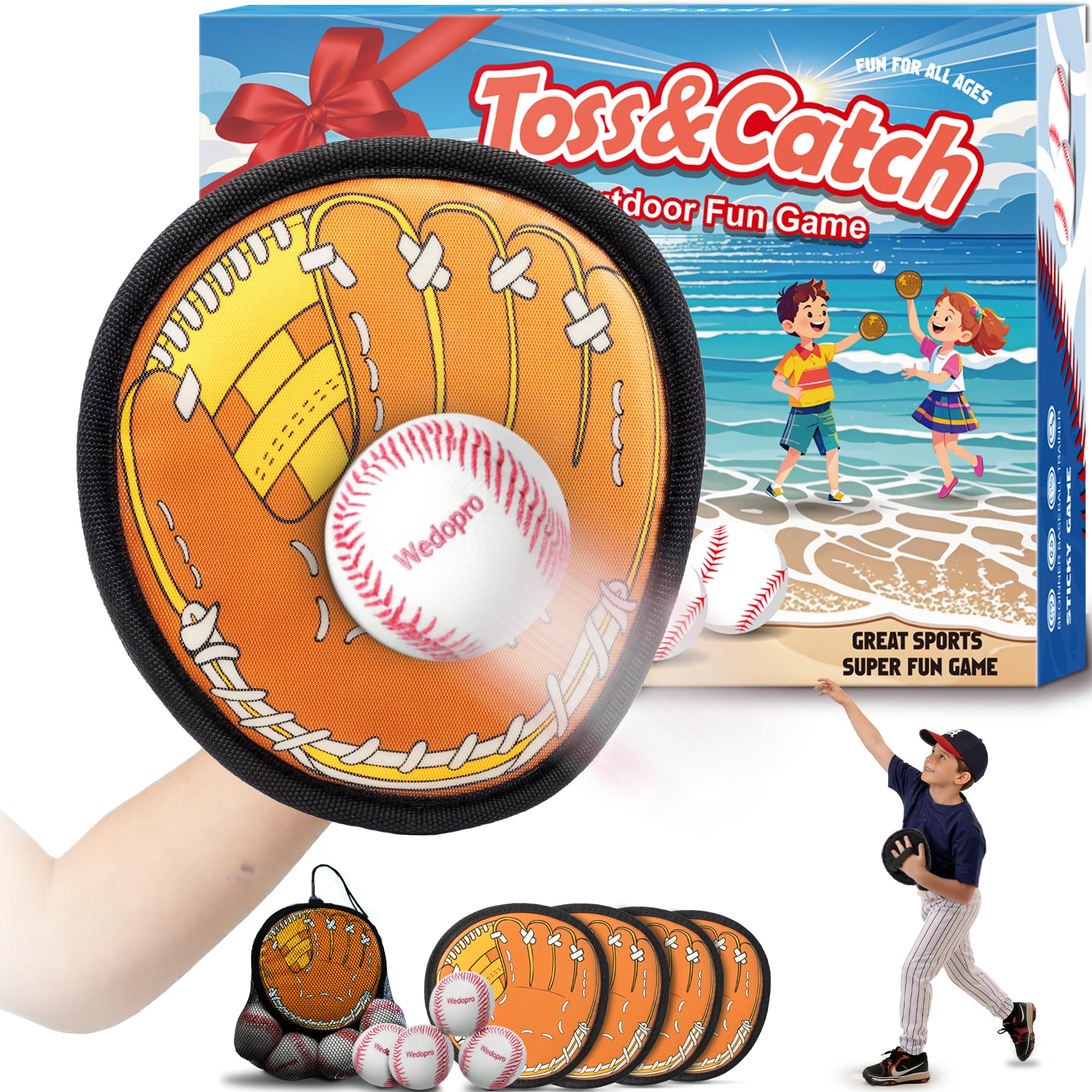 Wedopro glove-paddle on the beach ready for family tossing fun