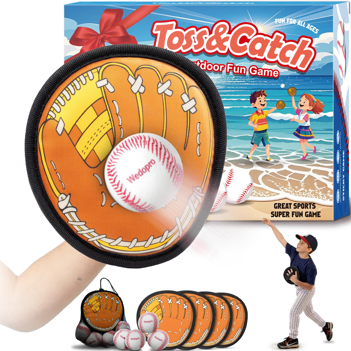 Wedopro glove-paddle on the beach ready for family tossing fun
