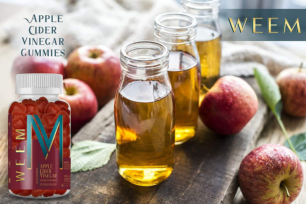 WEEM Apple Cider Vinegar Gummies vitamin B12 and B9 blend close-up suggests energy support