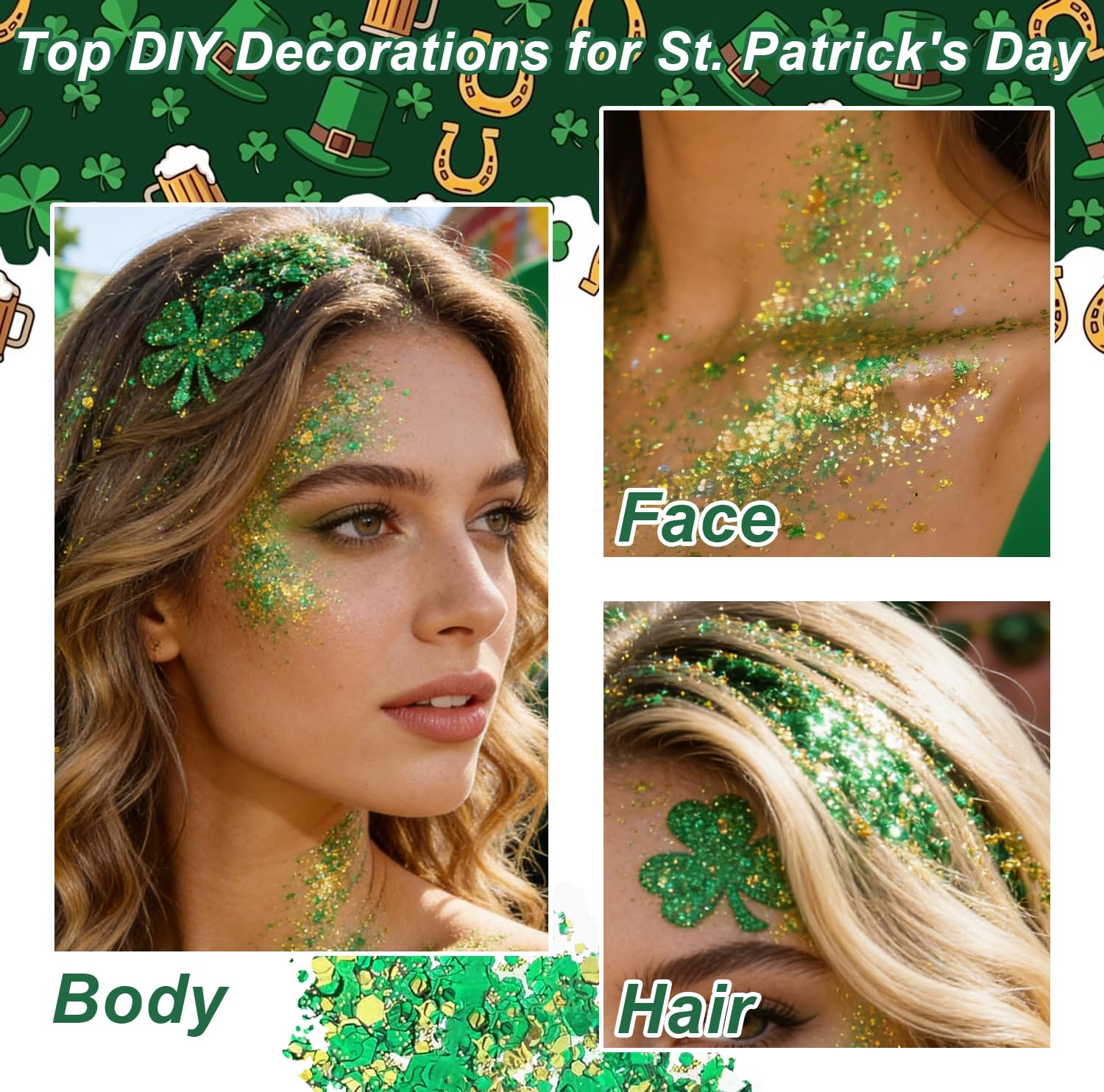 WEEMAY party-scene with green and gold glitter sticks