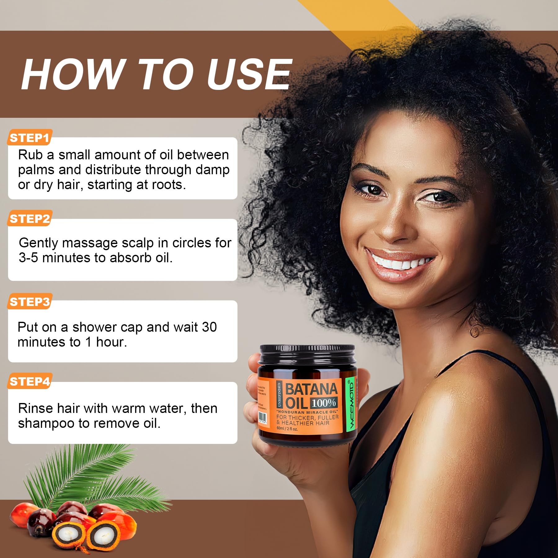 WEEMOTD Batana oil hydrates dry hair, boosting moisture and shine.
