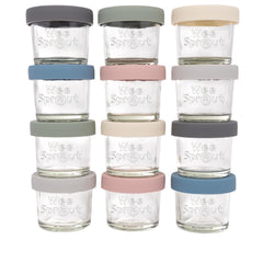 WeeSprout 4oz glass baby food jars with lids showcased for batch prep and storage.