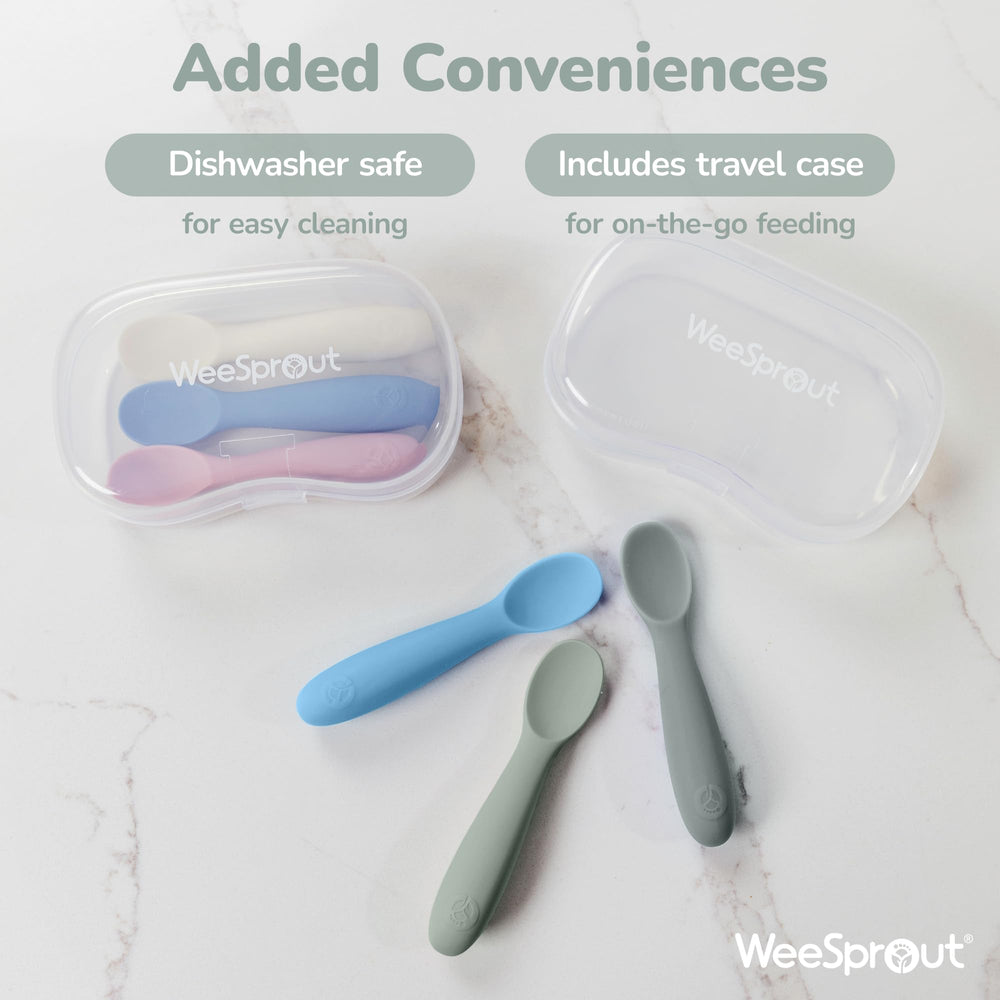 WeeSprout baby spoons ideal for early independent eating moments.