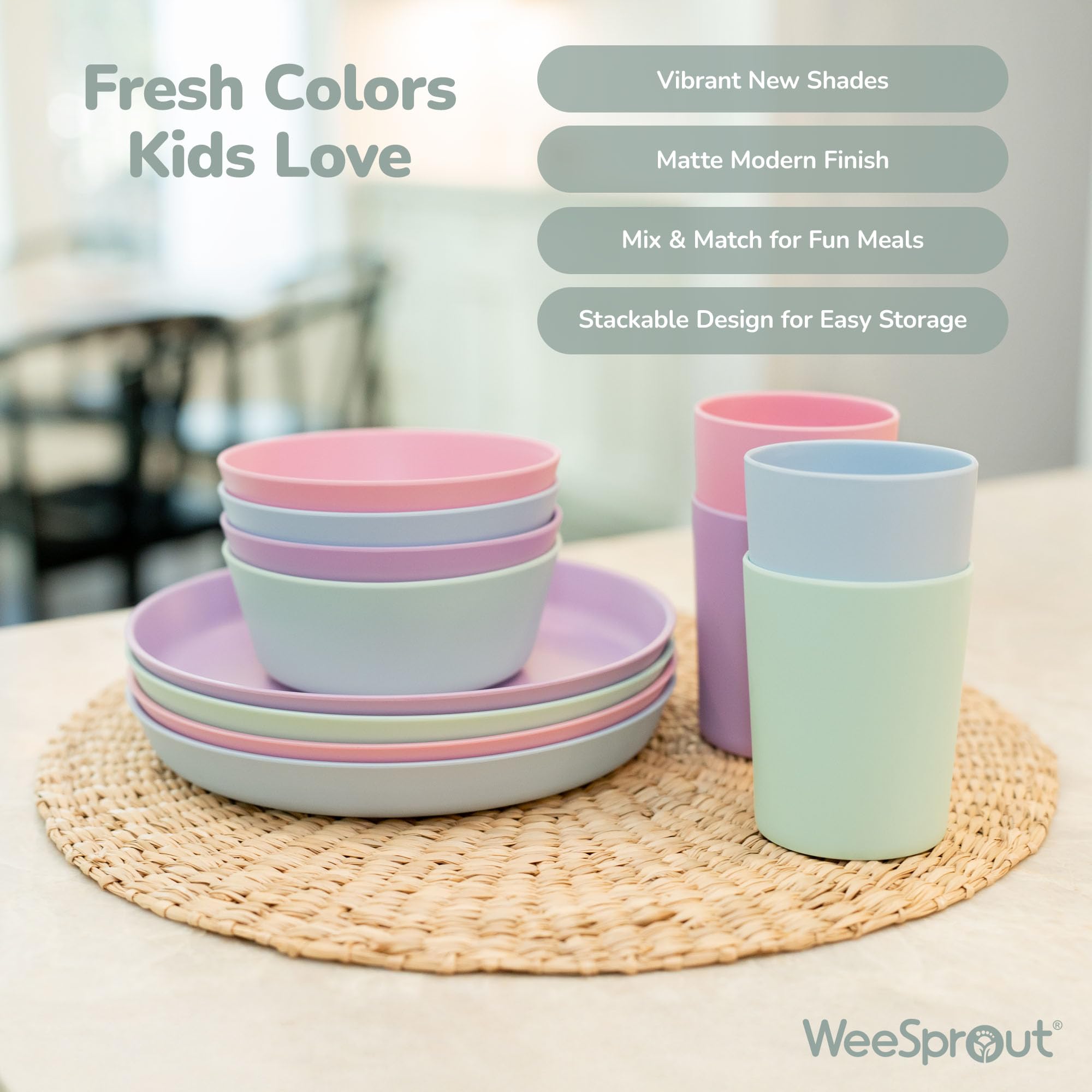 Elegant WeeSprout bamboo cups complement minimalist table setting.