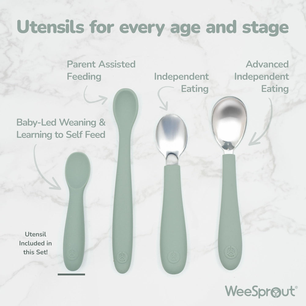 WeeSprout dishwasher-safe spoons simplify cleanup after meals.
