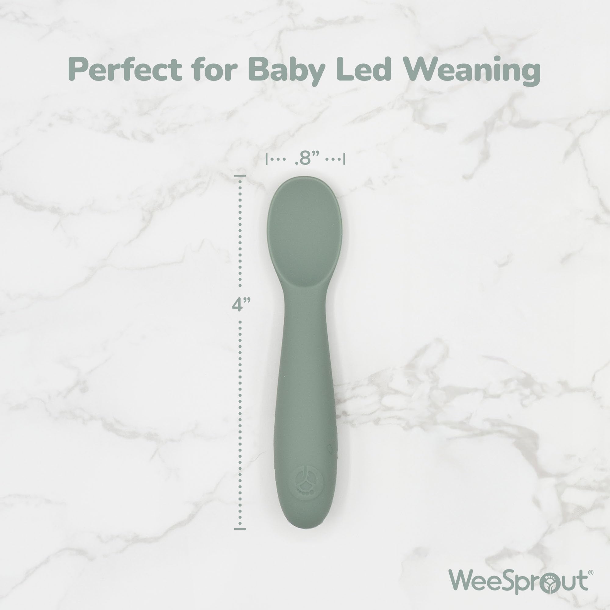 WeeSprout short-length spoon design aiding safe self-feeding.