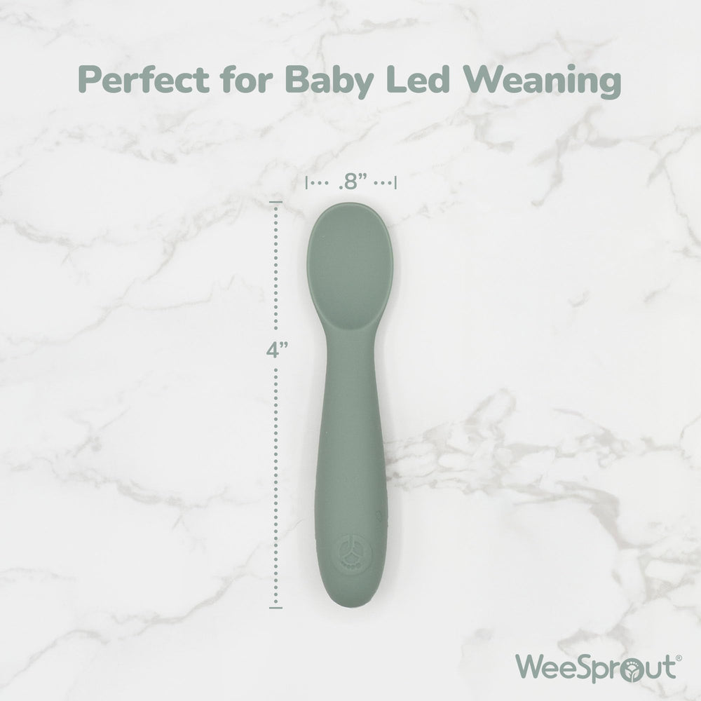 WeeSprout short-length spoon design aiding safe self-feeding.