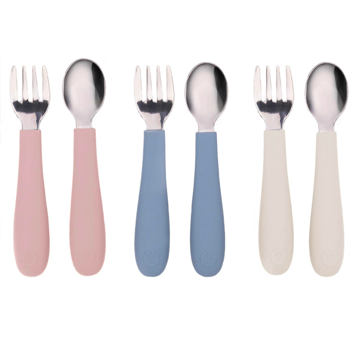 WeeSprout toddler utensils set with three forks and three spoons for confident self-feeding.