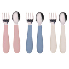 WeeSprout toddler utensils set with three forks and three spoons for confident self-feeding.