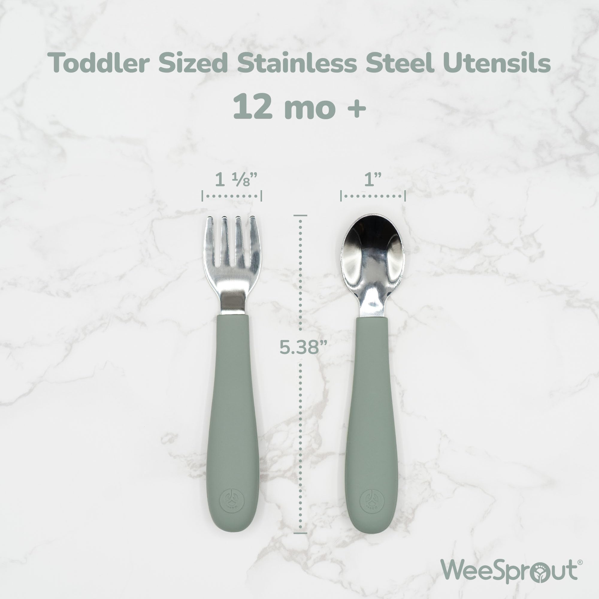 WeeSprout utensils with thick easy-grip handles support little hands during meals.