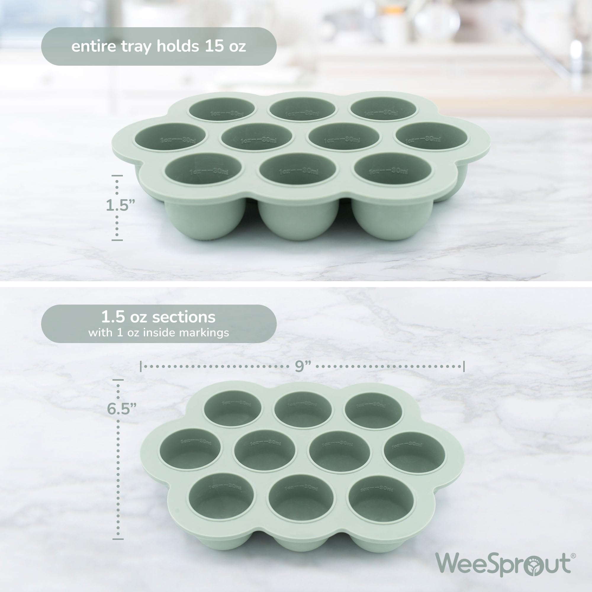 WeeSprout tray with clip-on lid keeps portions neatly stacked in the freezer