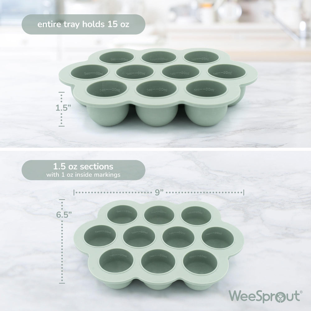 WeeSprout tray with clip-on lid keeps portions neatly stacked in the freezer