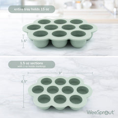 WeeSprout tray with clip-on lid keeps portions neatly stacked in the freezer