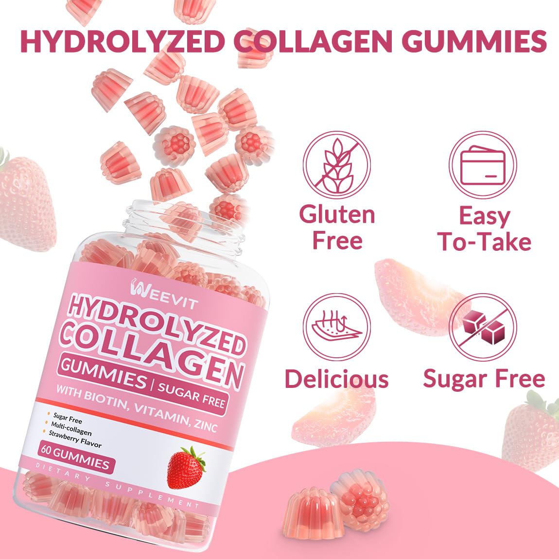 Weevit collagen gummies flavor shot inviting healthy skin and nails.