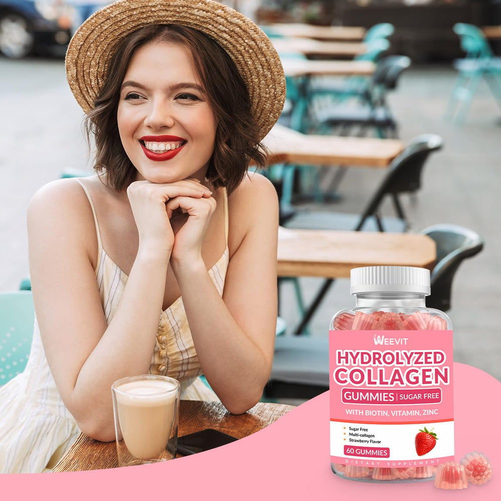 Weevit collagen gummies ingredients close-up with biotin and vitamins.