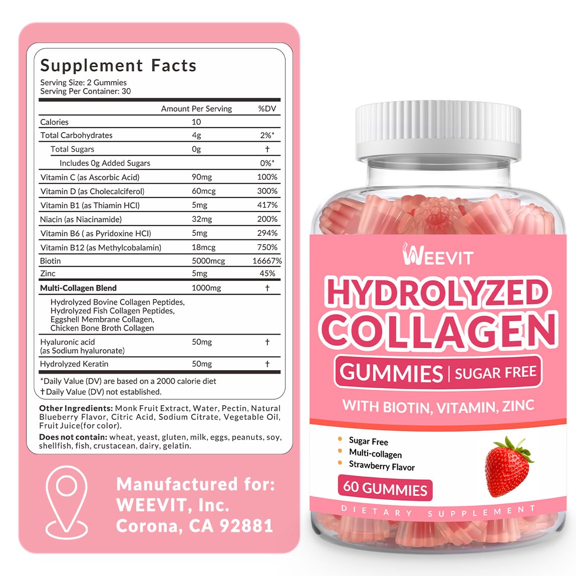 Weevit sugar-free collagen gummies bottle close-up highlighting convenient daily intake.