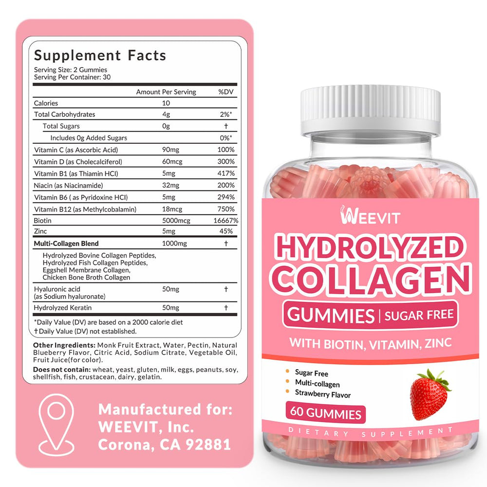 Weevit sugar-free collagen gummies bottle close-up highlighting convenient daily intake.