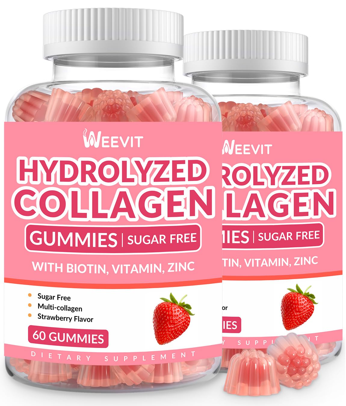Weevit sugar-free collagen gummies jar for daily beauty support.