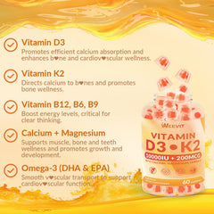Ingredients label on WEEVIT D3 K2 gummies highlighting calcium, magnesium, omega-3