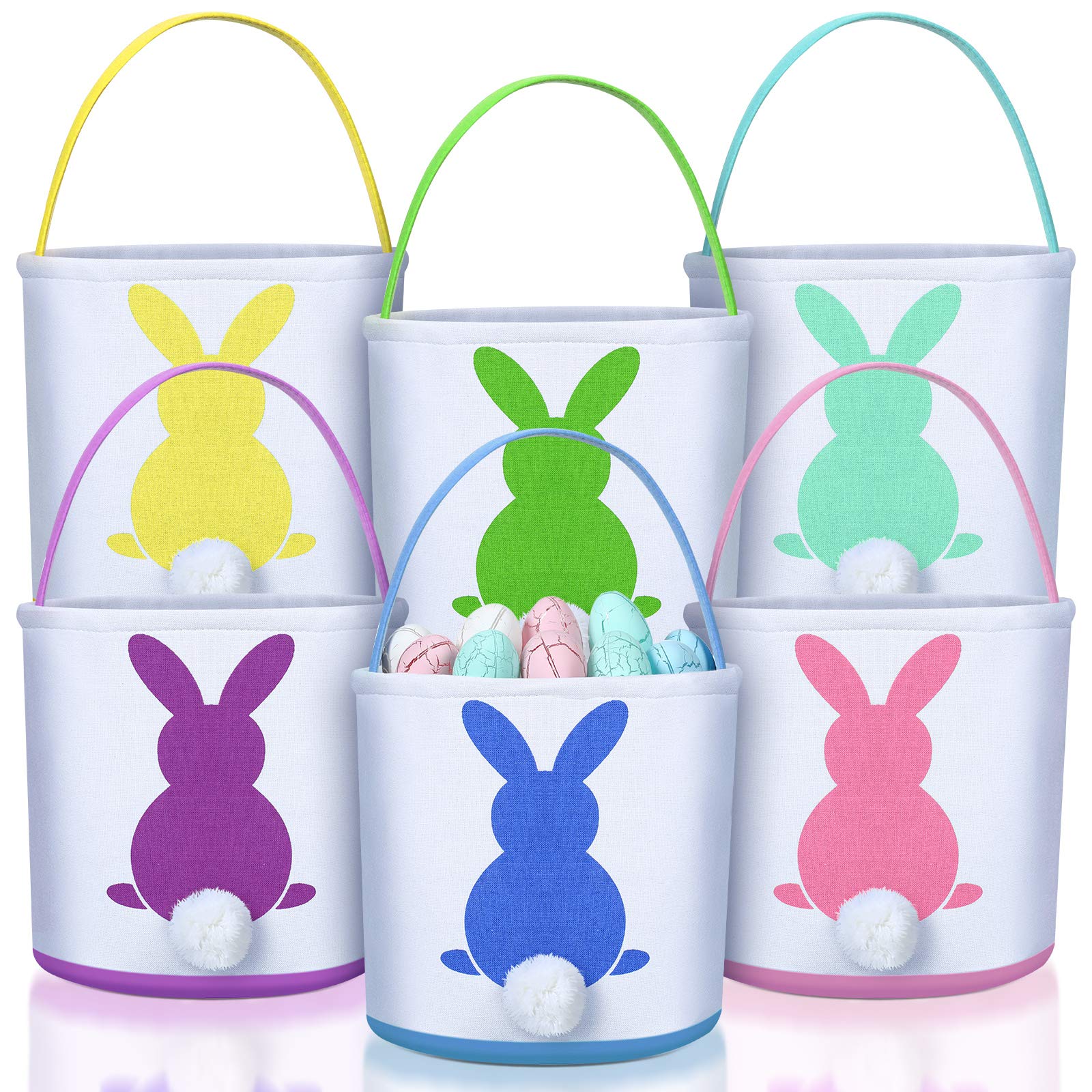 Weewooday Easter Bunny Basket Bags six-pack in bright colors for egg hunts.
