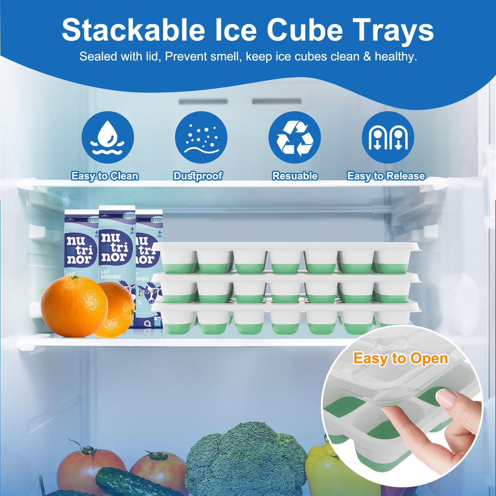 Weftnom silicone easy-release ice trays for effortless cube removal after freezing.