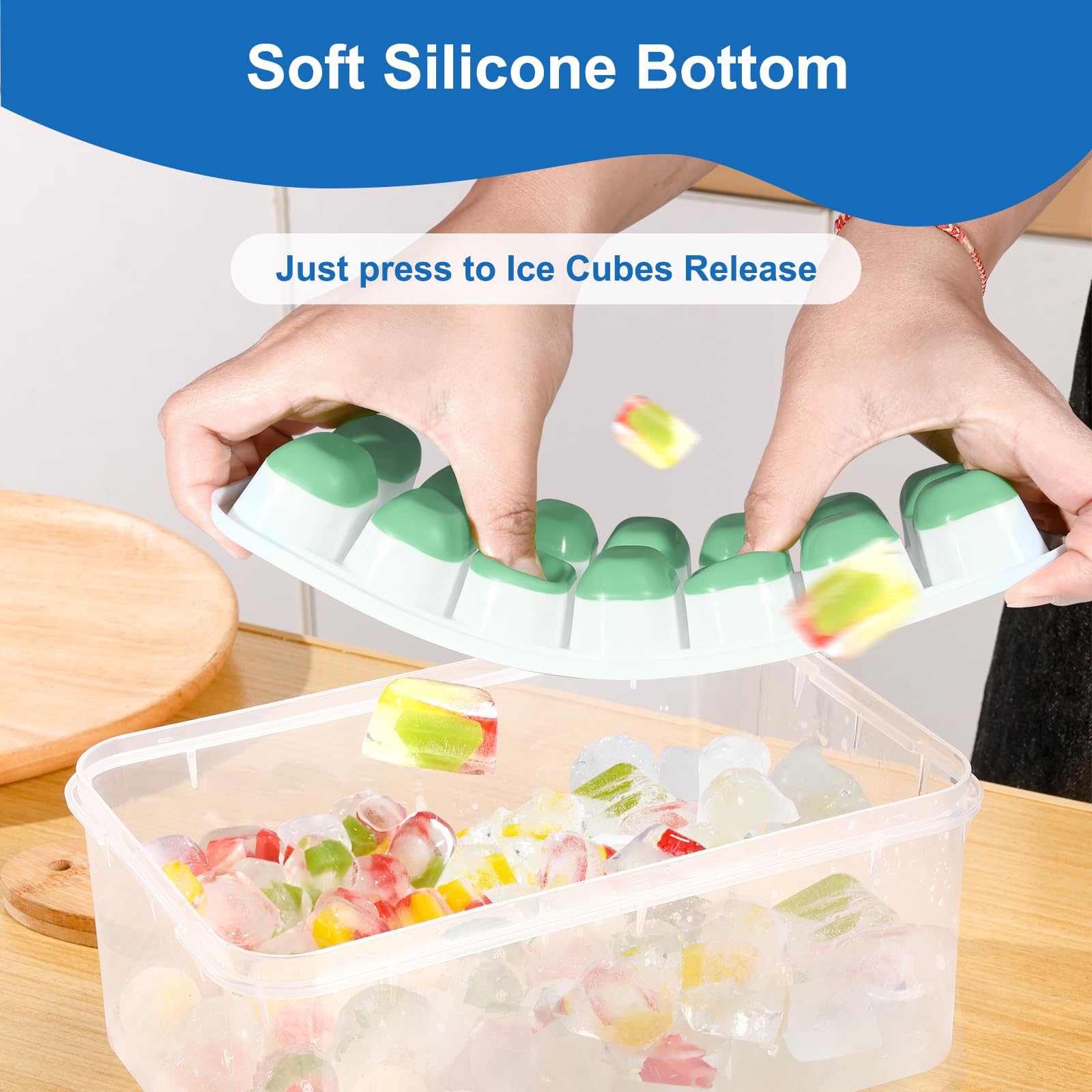Weftnom stackable ice cube trays 3-pack save freezer space while chilling drinks.