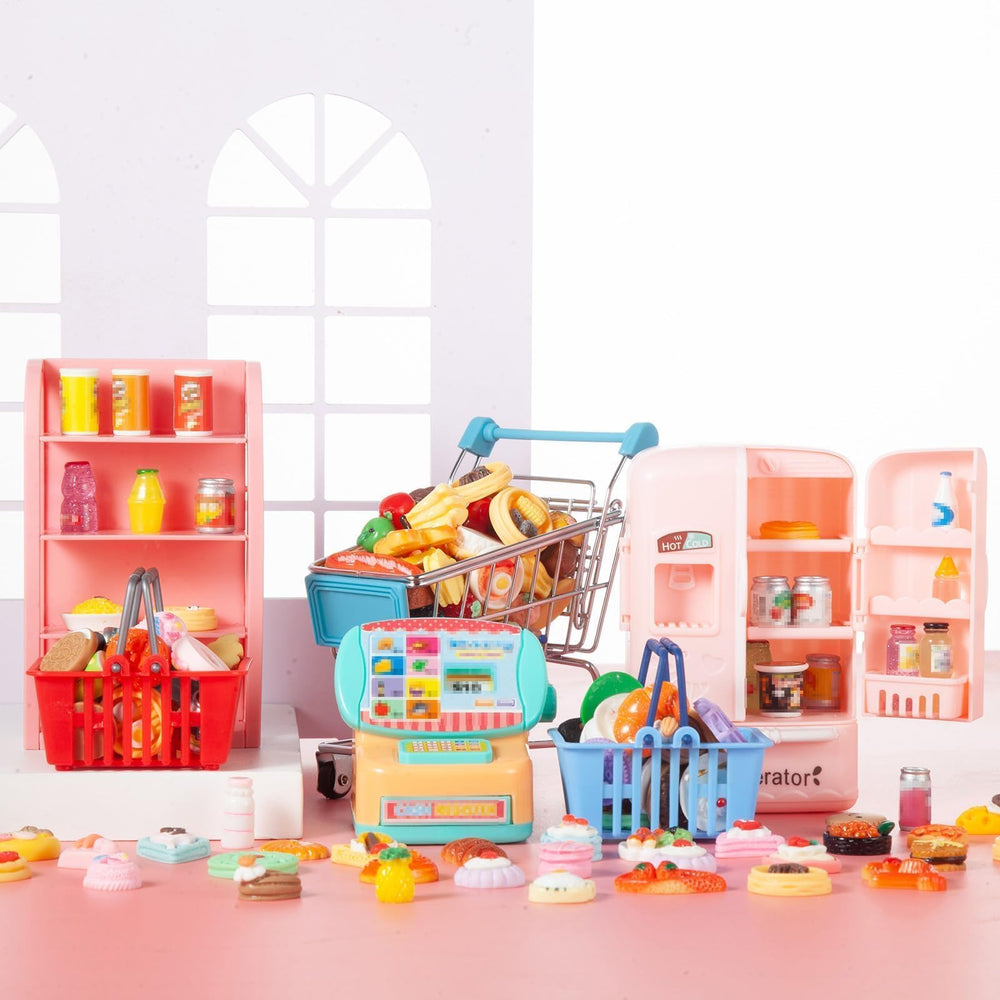 Wehoo blue mini shopping cart for dollhouse pretend shopping fun