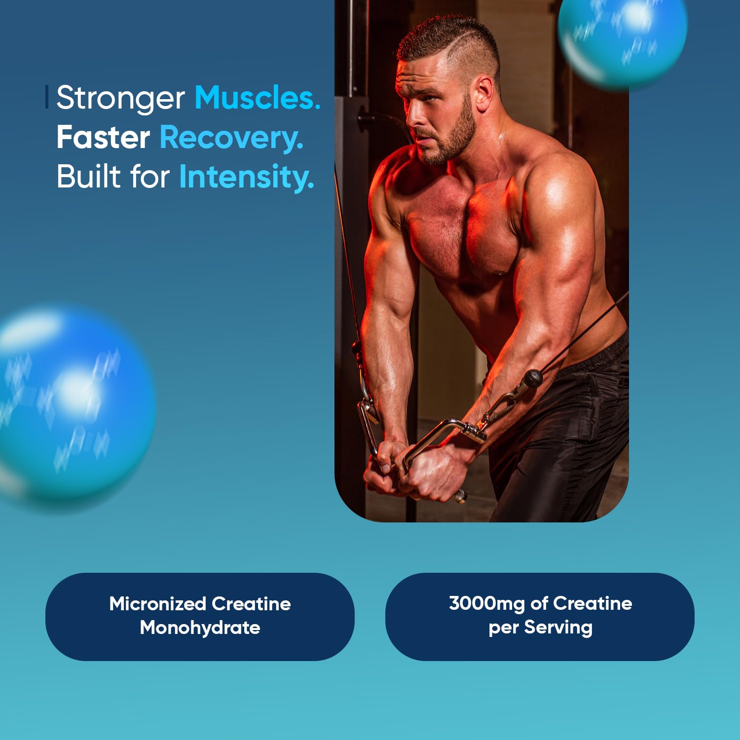 Close-up of WeightWorld micronized creatine tablets in a three-tablet serving