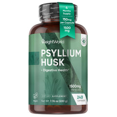WeightWorld Psyllium Husk Capsules bottle on white background, easy daily fiber option.